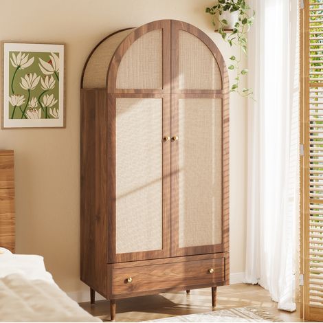 CHICFURN Armadio guardaroba 79 x 50 x 175 cm in MDF effetto noce con cassetto e ante in tessuto (1/5)