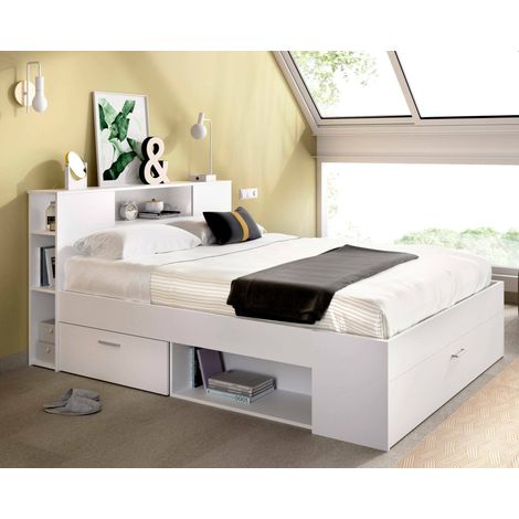 Dmora - Cama doble Fariola, Sommier para dormitorio, Estructura de cama por habitación, Estructura del sostenedor del colchón, 150x219 h95 cm, Blanco (1/5)
