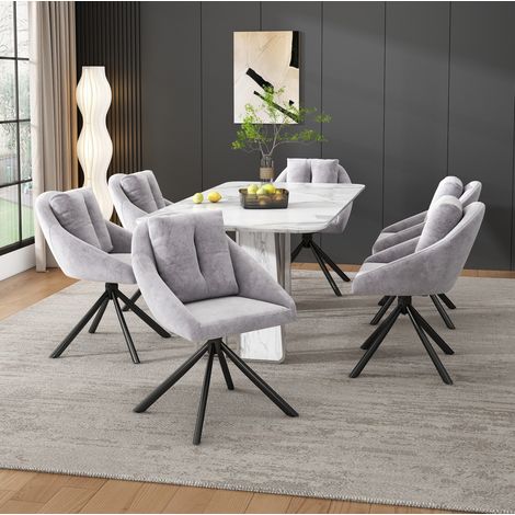 Chaise pivotante en velours gris avec roulettes, ergonomique, 150 kg, lot de 6,59×51.5×79cm (1/5)