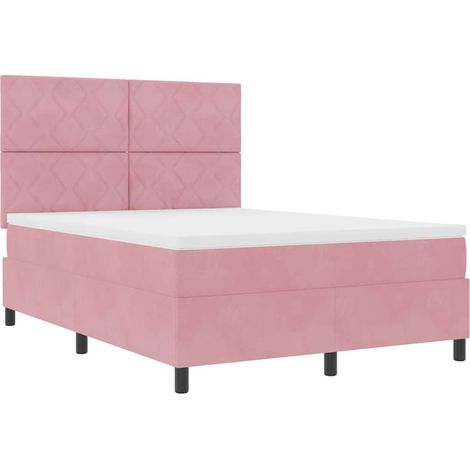 Lit à ressorts avec tête de lit Rose 140 x 190 cm Velours vidaXL (1/5)