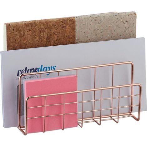 Porte-revues de bureau, 3 compartiments verticaux, métal, H x L x P : 13,5 x 17,5 x 8,7 cm, or rose (1/4)