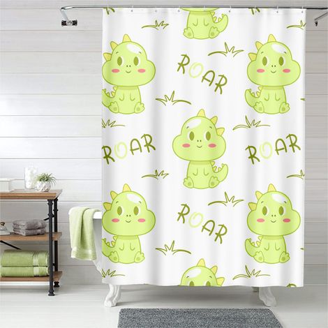 Rideau de douche décor dinosaures préhistoriques, tissu imperméable, 180x180 cm (1/5)