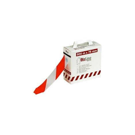 Bizline-351040 Ruban de délimitation de chantier rouge/blanc 75 mm x 500 m x 0.3 mm