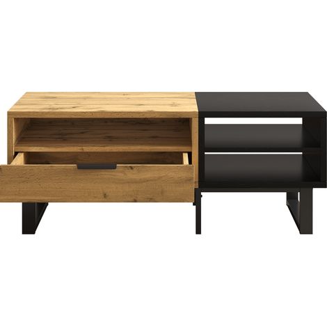 Couchtisch aus Spanplatte mit offenen Fächern und Schublade, Metallbeinen, 100 x 50 x 40 cm (1/5)