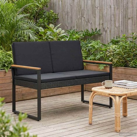 vidaXL Outdoor Bench with Cushion Black 107 x 61 x 80 cm Poly Rattan