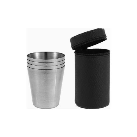Gobelets à shot en acier inoxydable, 4 pièces, 30 ml, petites tasses en acier inoxydable, verres à shot, gobelets empilables, gobelet en métal avec étui en cuir, pour la randonnée, le camping, l'extér (1/5)