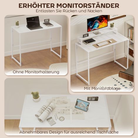 Table pliable pour ordinateur avec support moniteur, bureau escamotable 100 x 48 x 87,5 cm pour bureau à domicile (1/5)