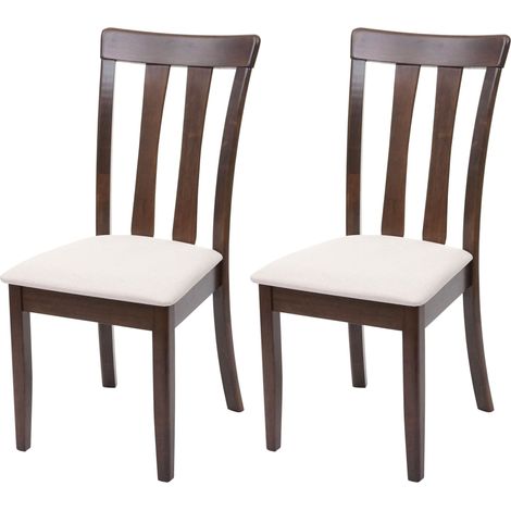 Set 2x sedie cucina sala soggiorno HHG-525 legno massello, struttura scura cuscino beige