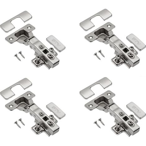 4 charnières hydrauliques ECHC, superposables - Charnière avec amortissement - Butée d'angle - Plaque de montage H = 0 avec vis européennes - Fermeture silencieuse - Charnière de meuble (1/5)