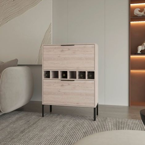Mueble bar Lyrata, en melamina con botellero para vinos, portacopas y 4 estantes.  - Gris Claro (1/5)