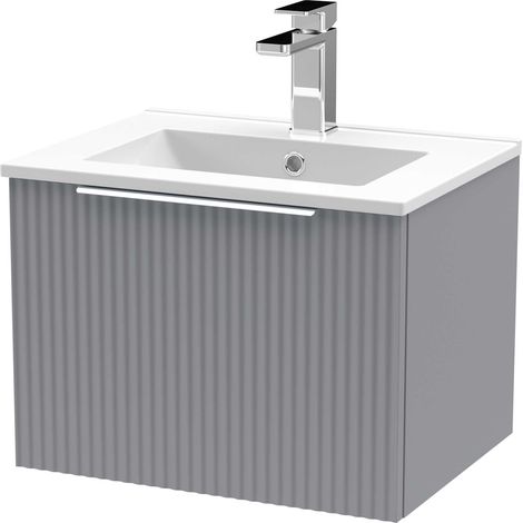 Hudson Reed Fluted Wall Hung 1-Drawer Vanity Unit with Basin 2 500mm Wide - Satin Grey (1/5)