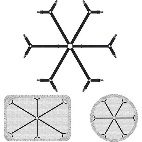Attaches de drap de lit croisées élastiques améliorées, sangles de support de drap de lit réglables en croix à 6 directions, clips de drap-housse pour matelas double, queen, king (noir)