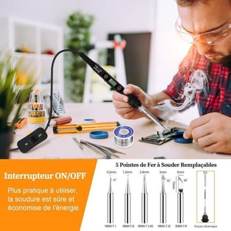 NALOOKAMIC Fer à Souder Kit 80W Température Réglable 180-480°C Electronique de Precision avec Interrupteur ON/OFF, 5 Conseils de soudage, Pompe à Dessouder, Fil de Soudure, Station de Soudage, Pincett (1/3)