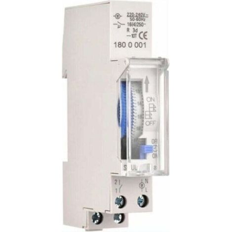 Minuterie mécanique 24 heures, minuterie minimum 15 minutes, montage sur rail, batterie intégrée, SUL180a AC220-240 V, gris - SUL180a AC220-240 V, gris (1/4)