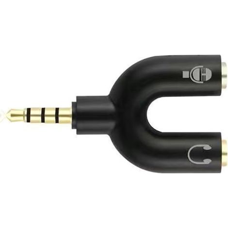 Adaptateur répartiteur audio en forme de U, 2 femelles vers 1 mâle, 3,5 mm, en alliage d'aluminium noir (1/5)