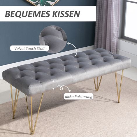 Banc rembourré HOMCOM, tabouret de piano, repose-chaussures velouté, banc de lit, banquette pour chambre, séjour, entrée, gris métal 116x44,5x49 cm