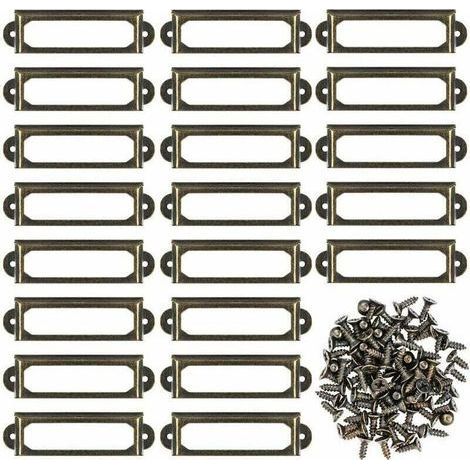 Lotto di 50 supporti per etichette in metallo per mobili, cassetti, armadi, carte, targhette nominative, cornici con viti per ufficio, libreria, scaffali Bronzo (S 59 x 17 mm)-Fei Yu (1/4)