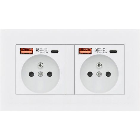 1 Stück 16A Wandsteckdose mit USB + USB-C 240V – Schnellladegerät 20W Weiß 146mm