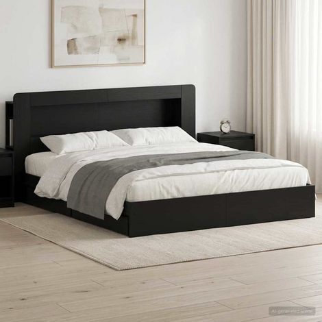 vidaXL Cadre de lit avec rangement Noir 200 x 200 cm Bois d'ingénierie (1/5)