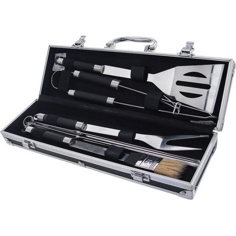 Set di utensili per barbecue in acciaio, in una custodia da 9 pezzi. (1/4)