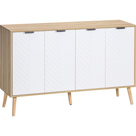 Mobile contenitore basso con 2 ante, 4 sportelli, motivo a spina di pesce, ripiani regolabili, 120 x 35 x 77,4 cm, bianco