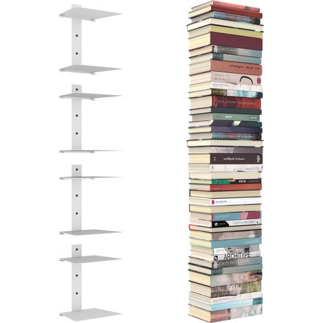 Mensole Libri Invisibili, 8 Scaffali Verticali, Mensole da Muro Invisibili per Libri, Libreria Invisibile da Parete per la Camera da Letto, Decorazione per L'ufficio, 4 Pezzi, Bianco (1/5)