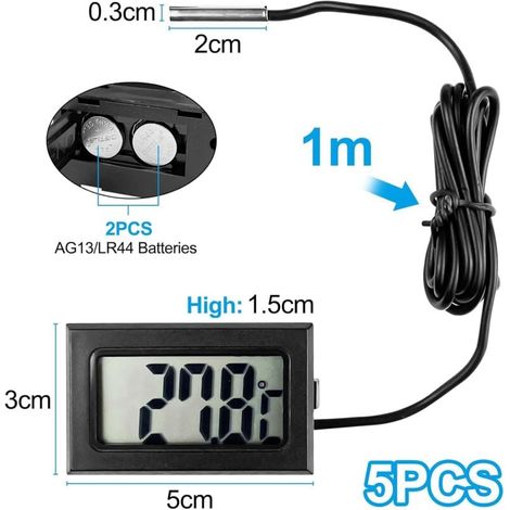 5 Pièces Thermomètre Frigo Digital, Sonde Temperature Numérique avec Écran LCD, Thermomètre Température avec Sonde de Température Capteur Testeur pour Réfrigérateur Congélateur Aquarium (1/4)