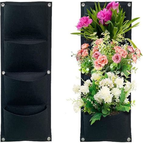 Set mit 2 vertikalen Hängepflanzbeuteln – Pflanzsäcke – Hängende Gartensäcke – 4 Taschen – Aus dickem Filz – Für Balkon, Garten, Hof, Büro und als Dekoration für Zuhause (1/4)