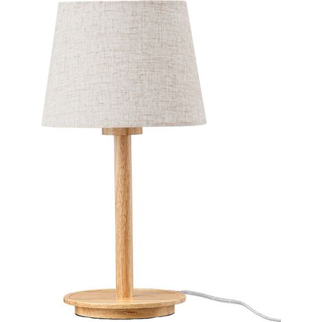 EDISHINE Lampe de Chevet avec Socle en Bois Massif, Abat-jour en Lin, 2700K Blanc Chaud, Lampe de Table LED avec Douille E27 pour Chambre et Salon, incl. Ampoule LED 4W