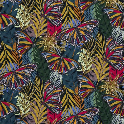 Tela decorativa para exteriores tipo oxford - motivo de mariposas coloridas sobre hojas I DX531 (1/5)