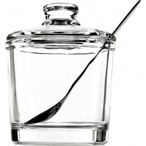 Sucrier classique en verre transparent avec couvercle, cuillère de service, salière, poivrier, pot à épices, récipient, boîte à sucre, épices... (1/5)