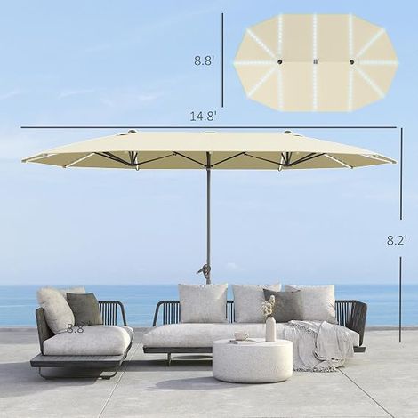 Parasol de terrasse extra-large de 15 piedsparasol de table d'extérieur en aluminium UPF50+ à double face,pour terrasse, jardin ou piscine (sans éclairage, sans socle)
