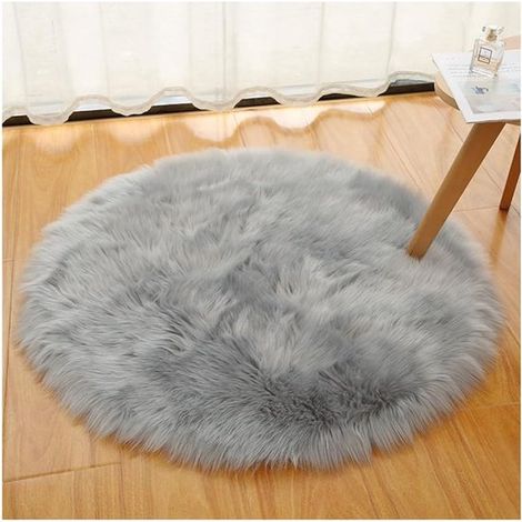 Tapis rond en peluche de luxe - 45 cm - gris - doux et confortable - la salle familiale - la chambre et autres pièces. Épais et moelleux (1/5)
