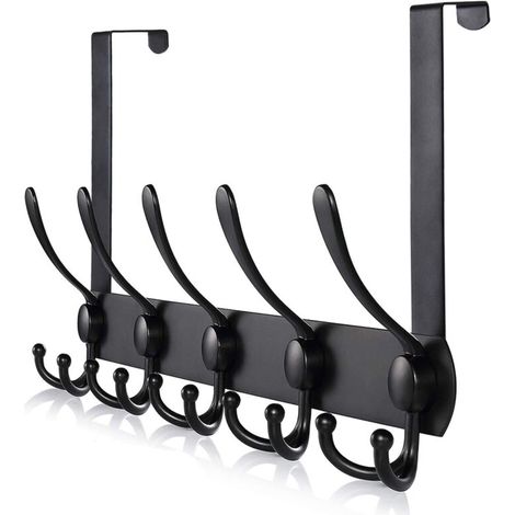 Over-the-door stainless steel coat rack with hooks, ideal for bedroom, bathroom and kitchen (black, 15 hooks, 4.5 cm) (1/5)