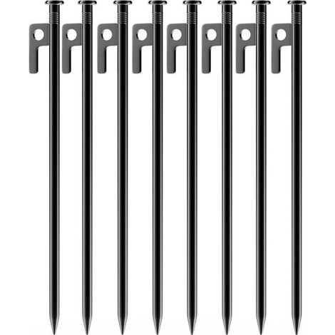 Ecleanfy - Ensemble de 8 piquets de tente en acier, 30 cm, idéal pour le camping, l'herbe, la forêt et les terrains rocailleux - Noir (1/5)