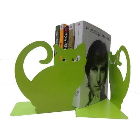Dicke Buchstützen aus Metall, niedliches und lebendiges Perserkatzen-Design (grün), ideal für Bibliothek, Schule, Büro oder Zuhause.