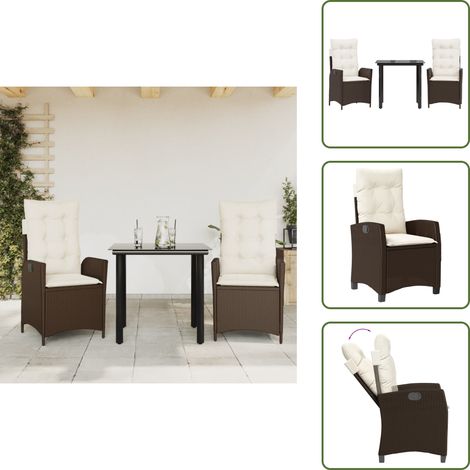 The Living Store Ensemble à manger de jardin 3 pcs et coussins marron poly rotin - Chaise de jardin (1/5)