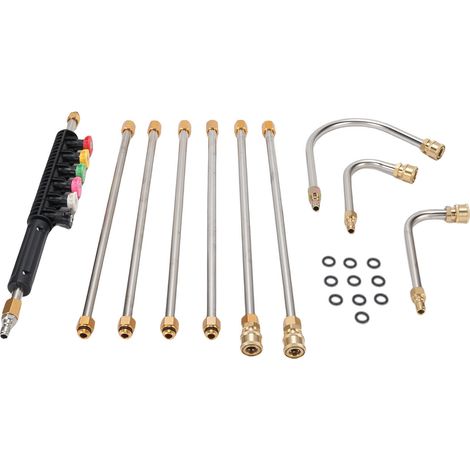 Set di prolunghe per idropulitrice ad alta pressione, lancia elettrica da 4000 PSI con aste a U di grandi dimensioni curvate a 60° e 90° e 6 ugelli di spruzzo. (1/5)