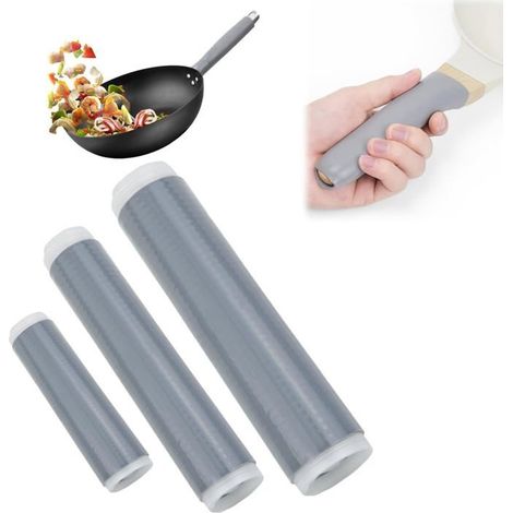 Ecleanfy - Ensemble de 3 manchons en silicone thermo-isolants pour poignées de casseroles, 3 tailles différentes, gris, faciles à utiliser. (1/5)