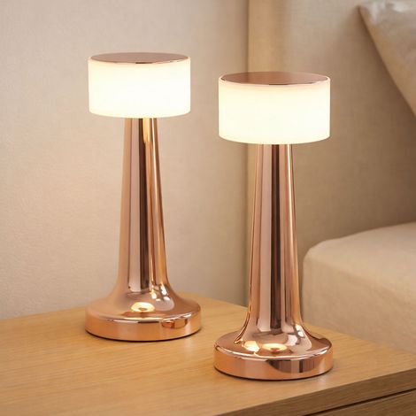 LED Tischlampe dimmbar Akkuleuchte Touchdimmer Tischleuchte Nachttischlampe, kupferfarben, 1W 55lm warmweiß-kaltweiß, DxH 9,5 x 21,5 cm, 2er Set