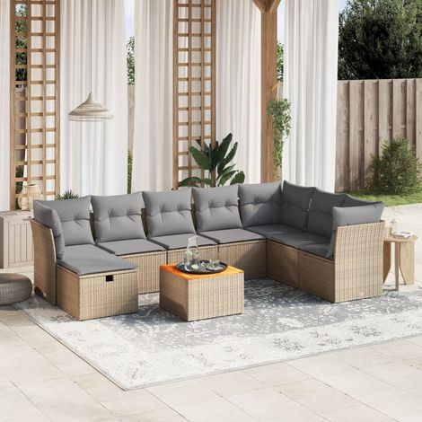 Juego de sofás jardín con cojines beige mezcla 9 pzas ratán PE vidaXL (1/4)