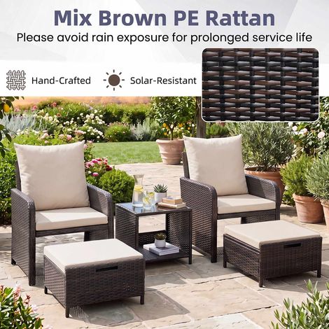 5-Piece Beige Polyrattan Garden Furniture Set with Cushions (1/5)