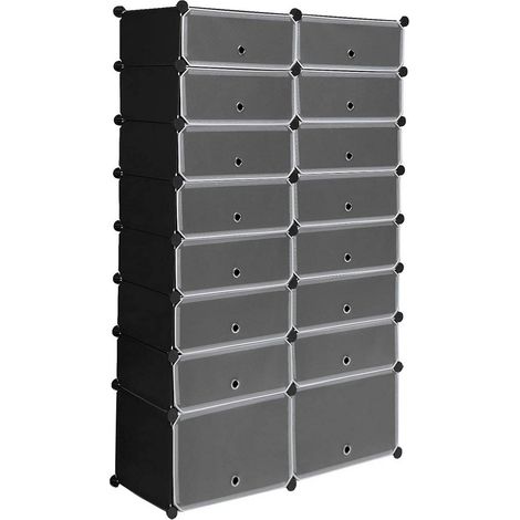 WOLTU DIY Schuhschrank mit Tür Schuhablage 16 Fächer aus Kunststoff schwarz (1/5)