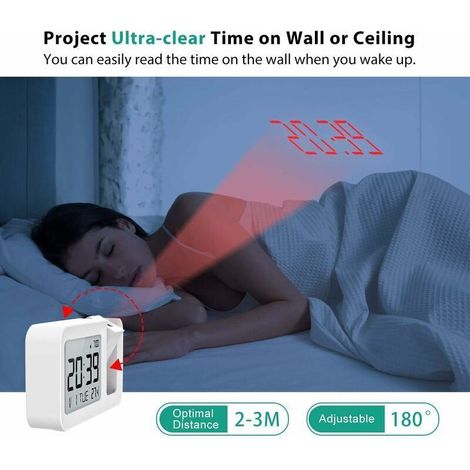 Digitaler Deckenprojektor-Wecker mit 180°-Projektion, Innenthermometer, 4 einstellbaren Helligkeitsstufen, Lautstärkeregelung, 12/24-Stunden-Zeiteinstellung und Schlummerfunktion für Büro/Zimmer (1/5)