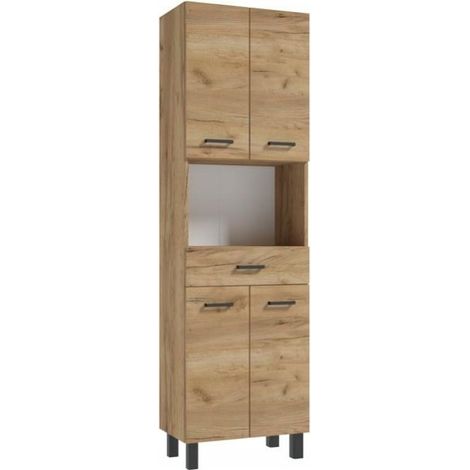 Colonna da bagno autoportante, elegante e pratica, in rovere dorato, 50x169 cm. (1/4)