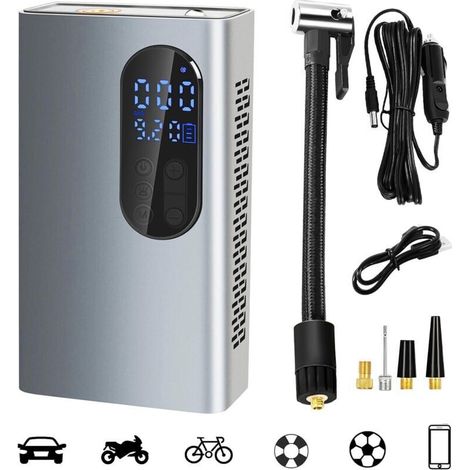 Compresseur À Air Portatif 150 PSI,Rechargeable Mini Gonfleur Pneus Voiture sans Fil, Electrique Compresseur Accessoires avec Lampe LED pour Voiture, VÉLo, Moto, Ballon Gonflable (1/4)