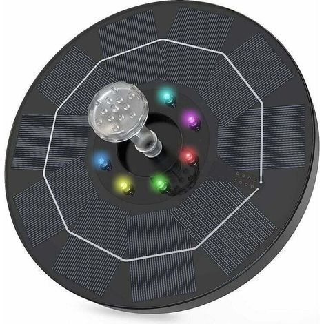 Fontaine d'eau Solaire, Fontaine de Bain d'Oiseaux Solaire LED 3.5W Batterie Intégrée 1500mAh avec 8 LED (1/4)