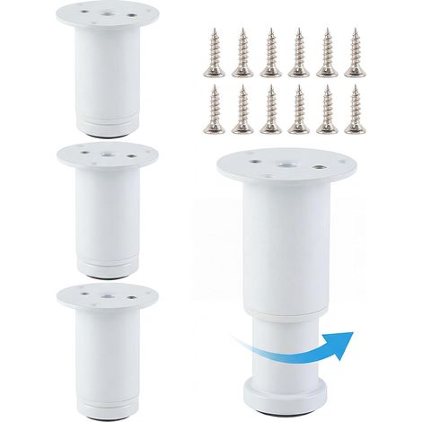 Métal Pied de Meuble Reglable, 4 Pièces Pied Reglable pour Meuble, Rehausseurs de Table Auto-adhésifs, pour Chaise, TV, Armoires, Canapés (Blanc, 8-12cm) (1/5)