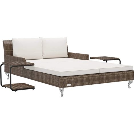 vidaXL Tumbona doble de jardín con cojines ratán sintético marrón (1/2)