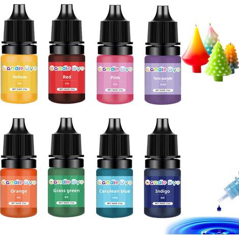 Colorant Bougie, Colorant Liquide De Bougie, Kit Pigment Concentrée pour Cire Soja, Cire Abeille, Bougies Parfumées DIY, pour la Fabrication de Bougies, 8 couleurs (1/5)